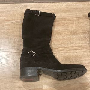 Black suede Prada boots
